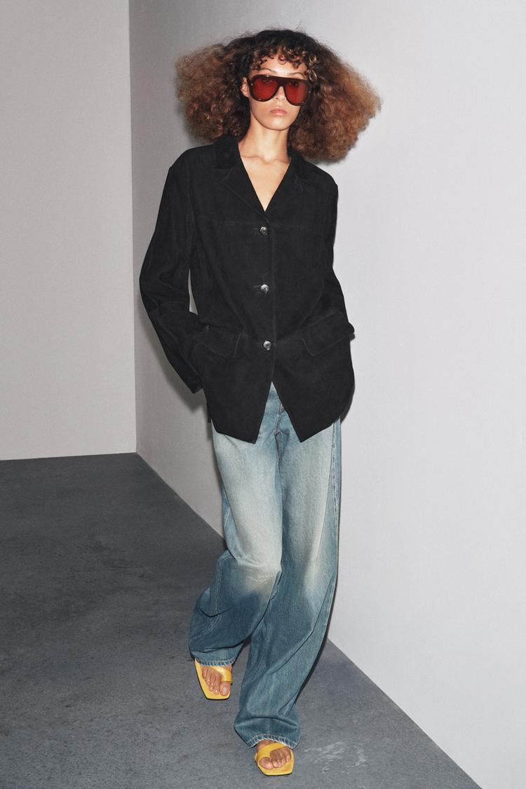 LIMITED EDITION ZW COLLECTION 100% SUEDE OVERSIZE BLAZER Black