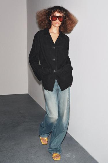 BLAZER OVERSIZE EN DAIM 100 % ZW COLLECTION ÉDITION LIMITÉE - Noir de Zara