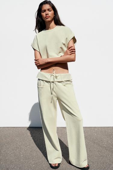 PANTALÓN CINTURA POPELÍN - Verde de Zara