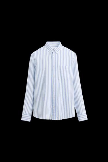 Zara LINEN - COTTON SHIRT - striped - Image 0