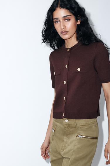 CHAQUETA PUNTO MANGA CORTA - Chocolate de Zara