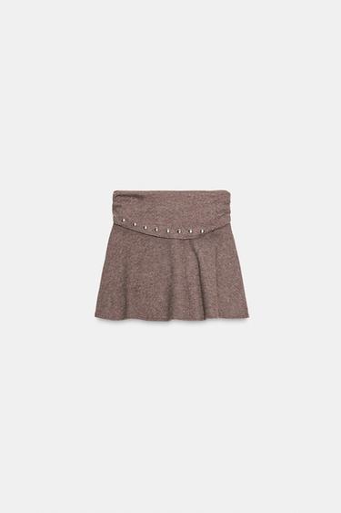 SOFT SHORT SKIRT WITH STUDS - Brown marl by Zara - Image 1