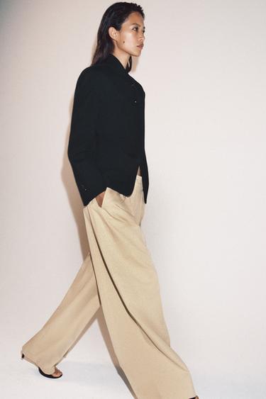 PANTALON WIDE LEG PLIS ZW COLLECTION - Beige de Zara - Image 4