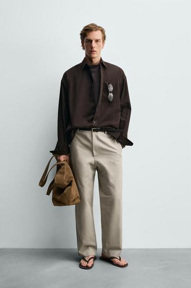 RELAXED FIT COTTON/LINEN TROUSERS - Mink by Zara
