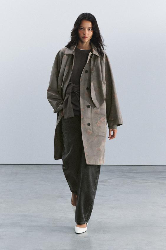 TRENCHCOAT MET BLOEMENSJAALTJE ZW COLLECTION - smoezelig mauve van Zara - Afbeelding 0