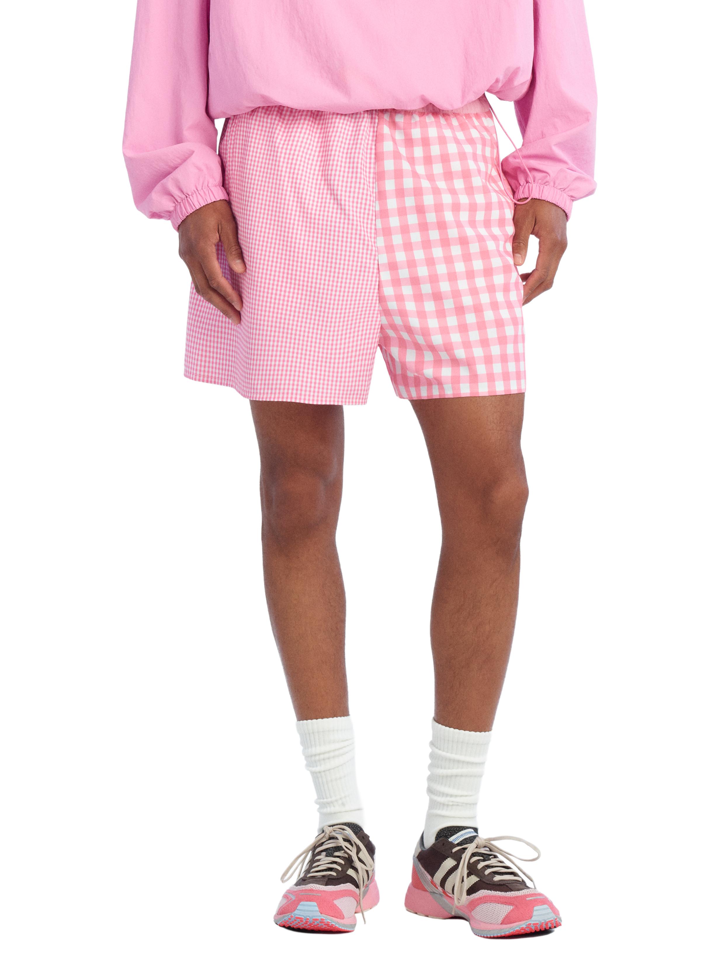 COMBINED PLAID MID-LENGTH SWIMSUIT — Pink / White