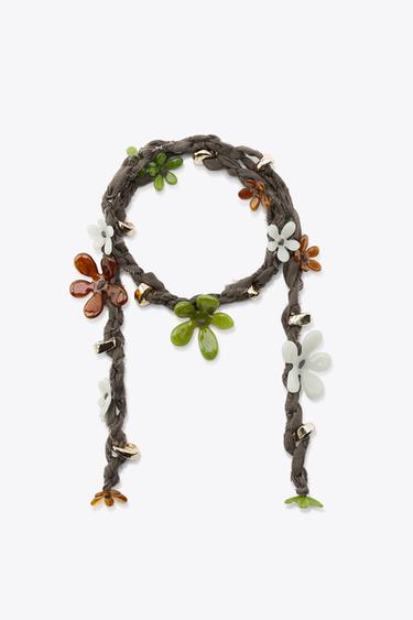 CINTURÓN CORDÓN FLORES ABALORIOS - Gris de Zara