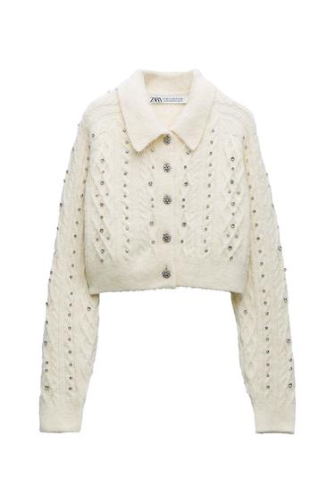 BEADED CROP KNIT CARDIGAN
