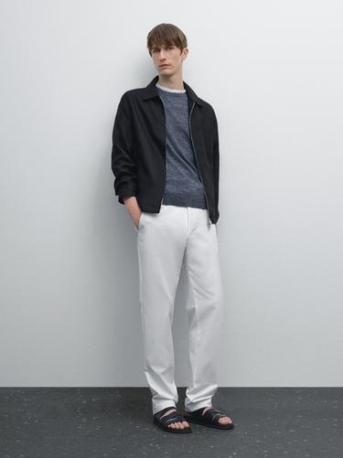 Zara Cotton blend slim fit canvas trousers - White - Image 0