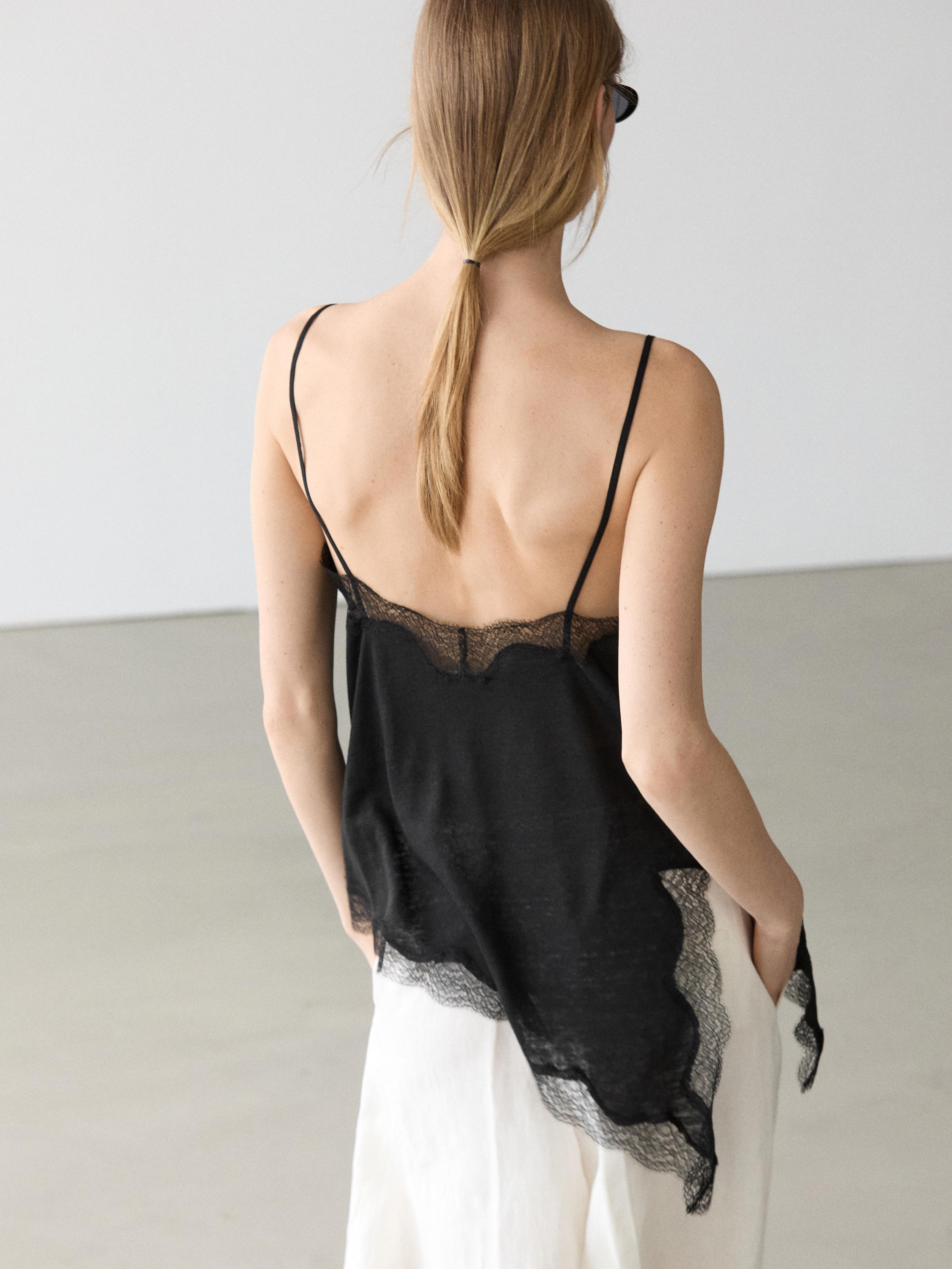 Asymmetric linen blend camisole top