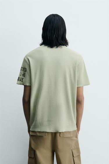 WASHED PRINT KNIT T-SHIRT - Sea green by Zara - Image 2