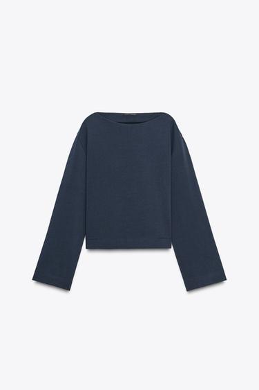 Zara BOATNECK TOP - Navy blue