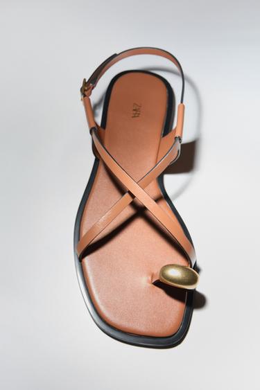 FLAT SANDALS WITH METAL TOE DETAIL - Brown by Zara