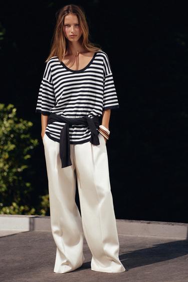 TOP OVERSIZE PUNTO MANGA CORTA - Marino / Blanco de Zara