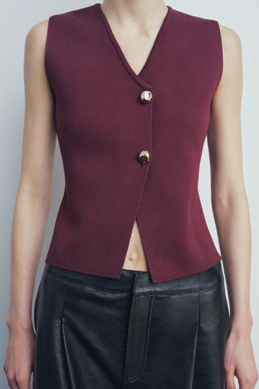 PLAIN KNIT VEST TOP - Burgundy by Zara