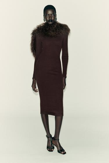 VESTIDO LARGO RIB - Marrón de Zara