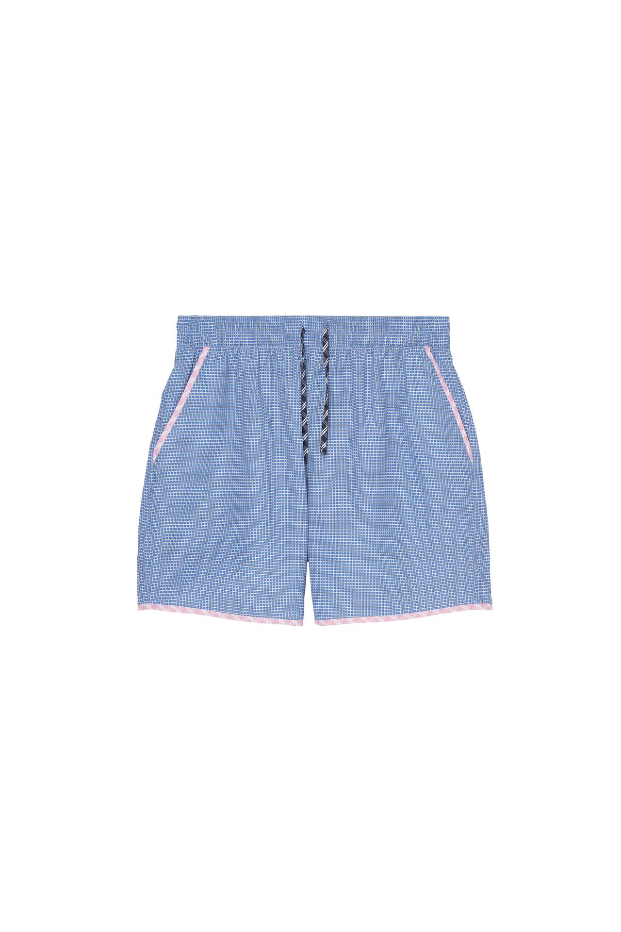 LONG CONTRAST PLAID SWIMSUIT — Blue