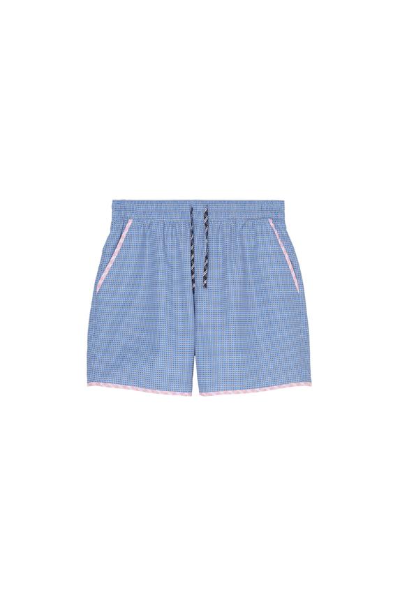 LONG CONTRAST CHECK SWIMMING TRUNKS - Blue by Zara - Image 0