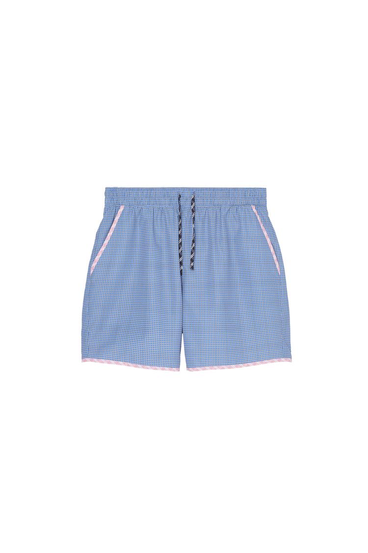 LONG CONTRAST PLAID SWIMSUIT — Blue