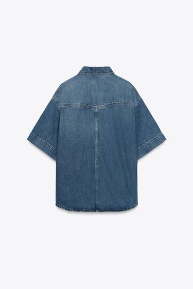 ZW COLLECTION SHORT SLEEVE DENIM SHIRT - Mid-blue by Zara - Image 5