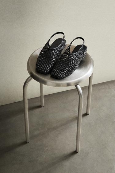 OPEN GEVLOCHTEN LEREN BALLERINA'S - Zwart van Zara - Afbeelding 0