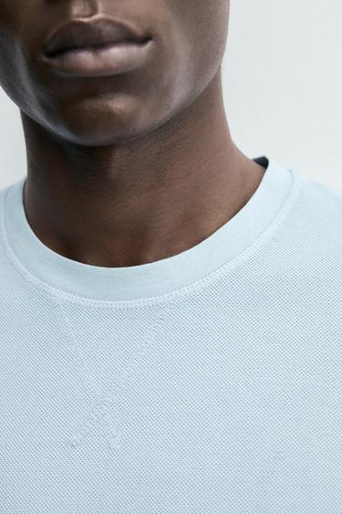 REGULAR FIT PIQUÉ TEXTURED SWEATSHIRT - Faded sky blue by Zara - Image 4