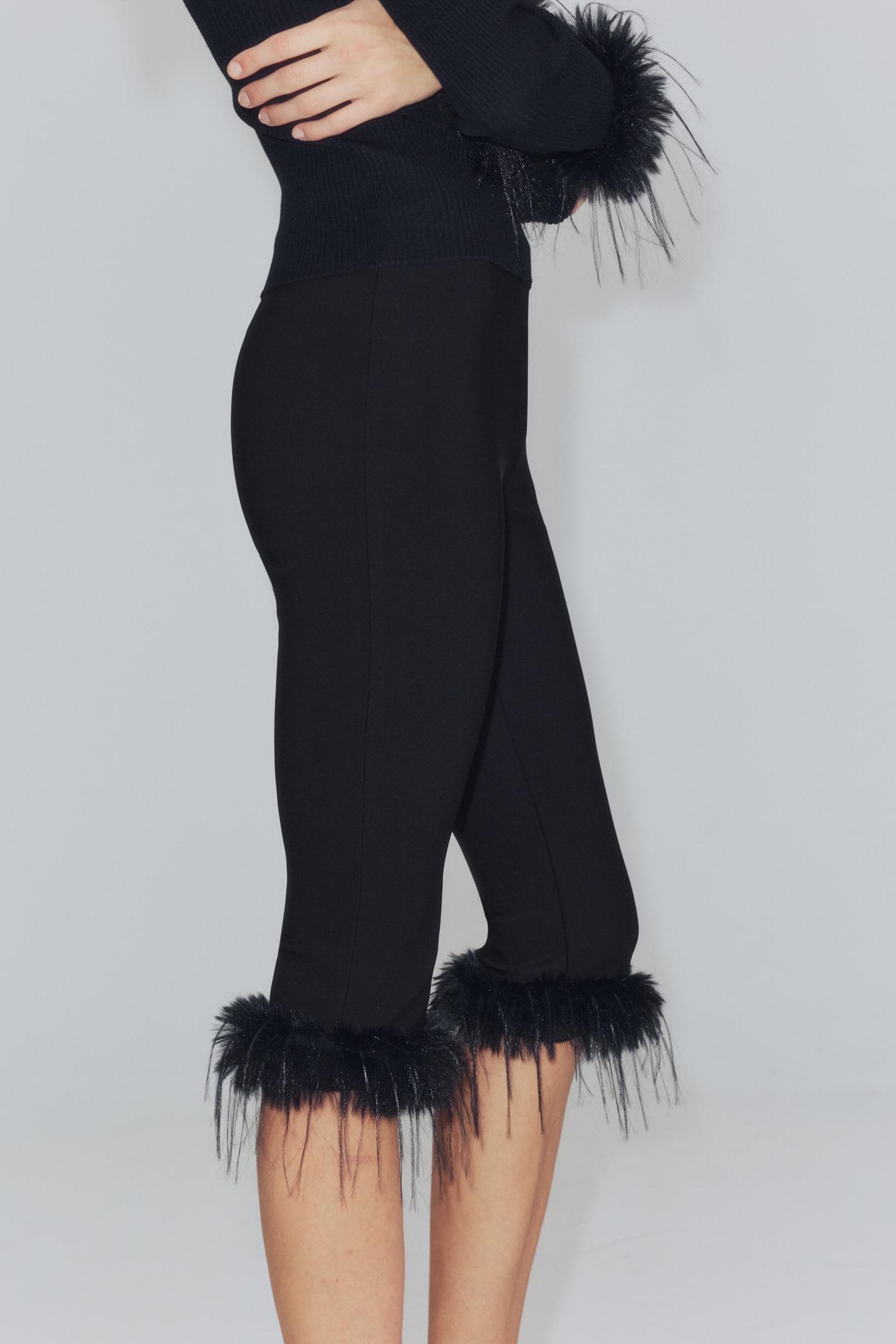Женские брюки Zara Faux Fur Effect Combined Capri, цвет: Чёрный — фото 4