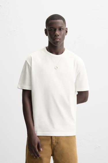 HEAVYWEIGHT RIBBED T-SHIRT - Oyster-white by Zara