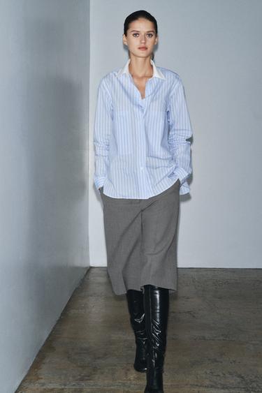 GESTREIFTES HEMD MIT KONTRASTKRAGEN – LIMITED EDITION - Blau von Zara