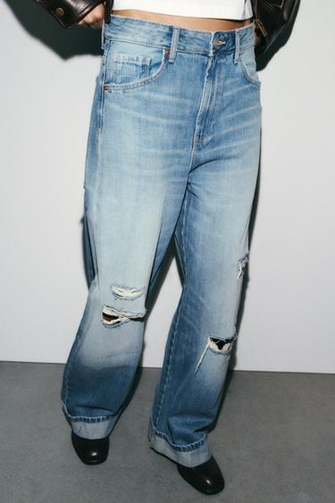 JEANS TRF BAGGY FOLDED ROTOS - Índigo de Zara
