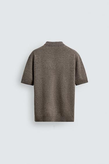 KNIT POLO SHIRT WITH ZIP - brown/white by Zara - Image 7