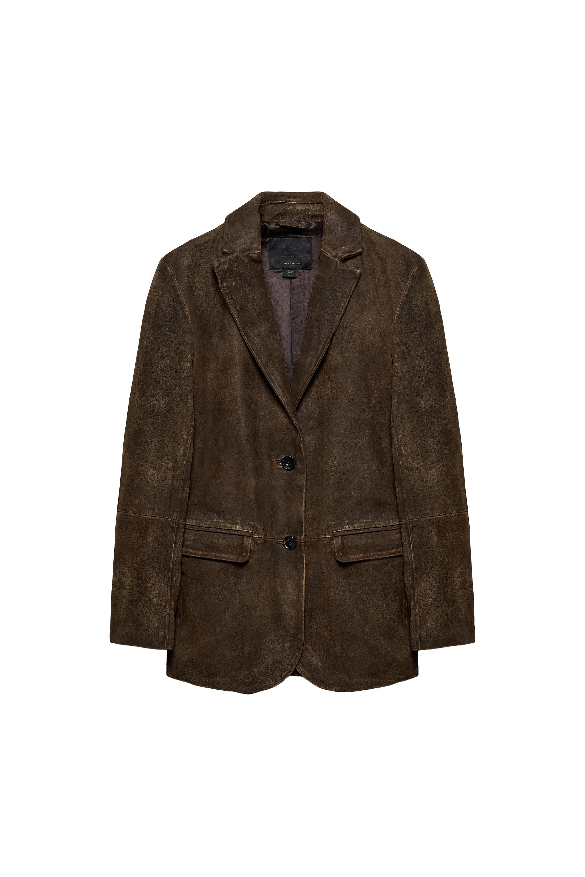 100% SUEDE LEATHER BLAZER ZW COLLECTION LIMITED EDITION - Brown