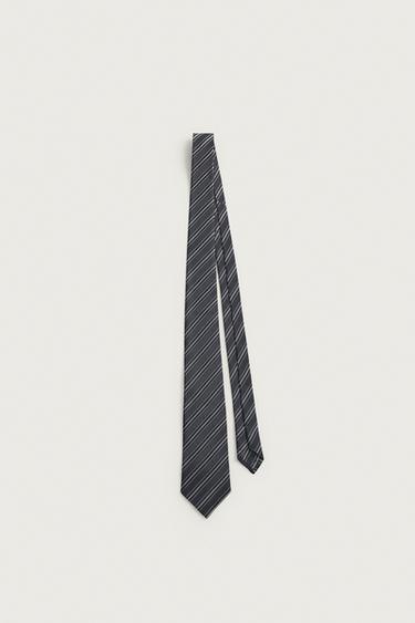 100% SILK STRIPED TIE — Navy blue 1