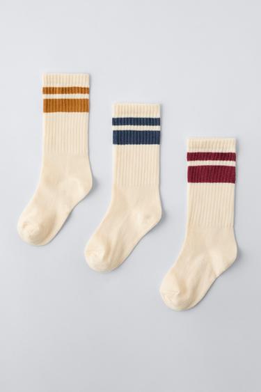 PACK OF THREE STRIPED SOCKS - Beige by Zara