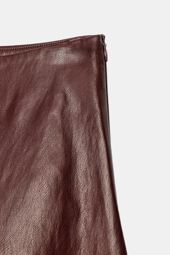 LEATHER-EFFECT LAYERED MIDI SKIRT - Burgundy by Zara - Image 6
