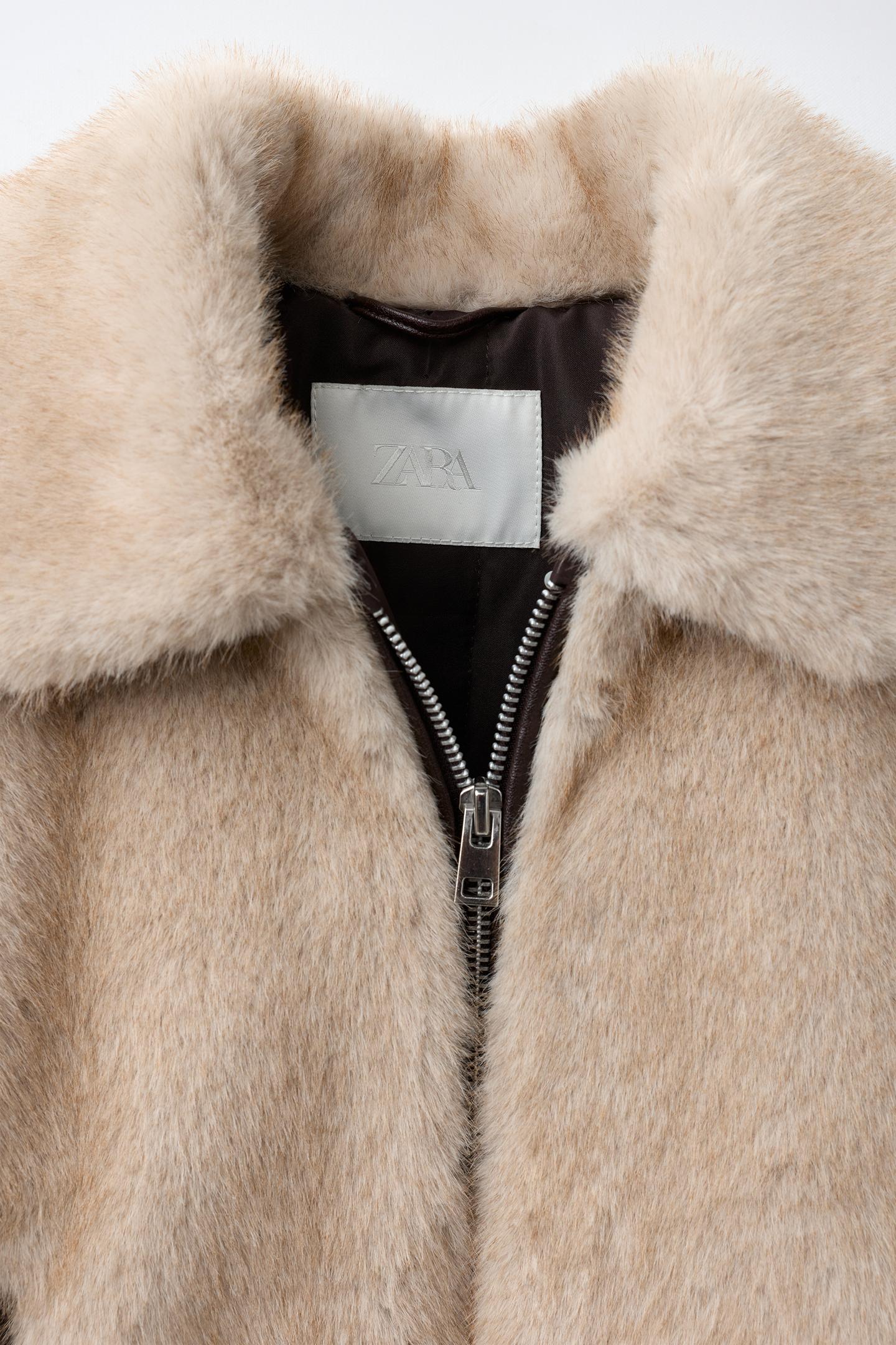Детская куртка Zara Combined Faux Fur, цвет: Экрю / Коричневый — фото 6