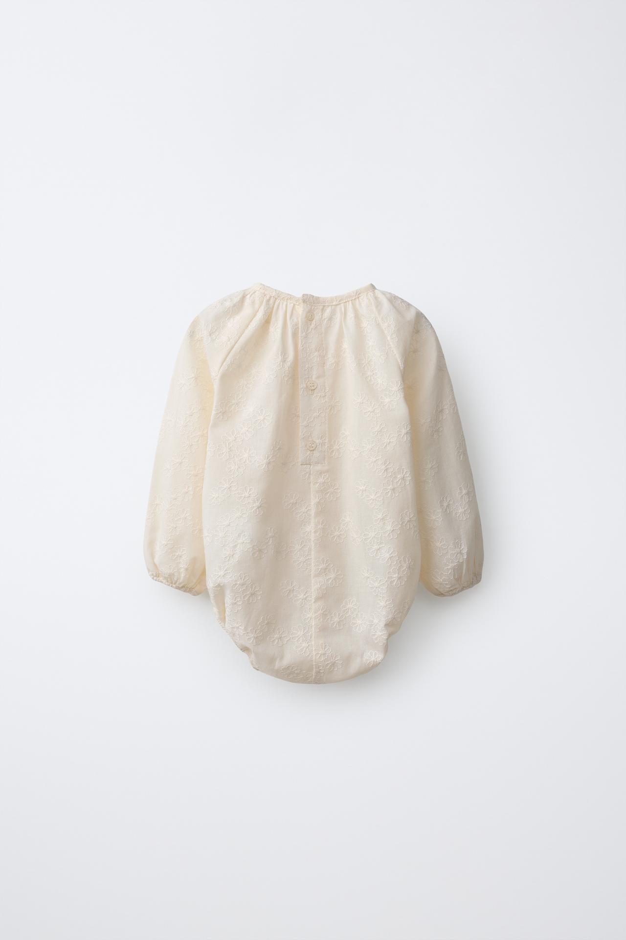 EMBROIDERED ROMPER — Ecru