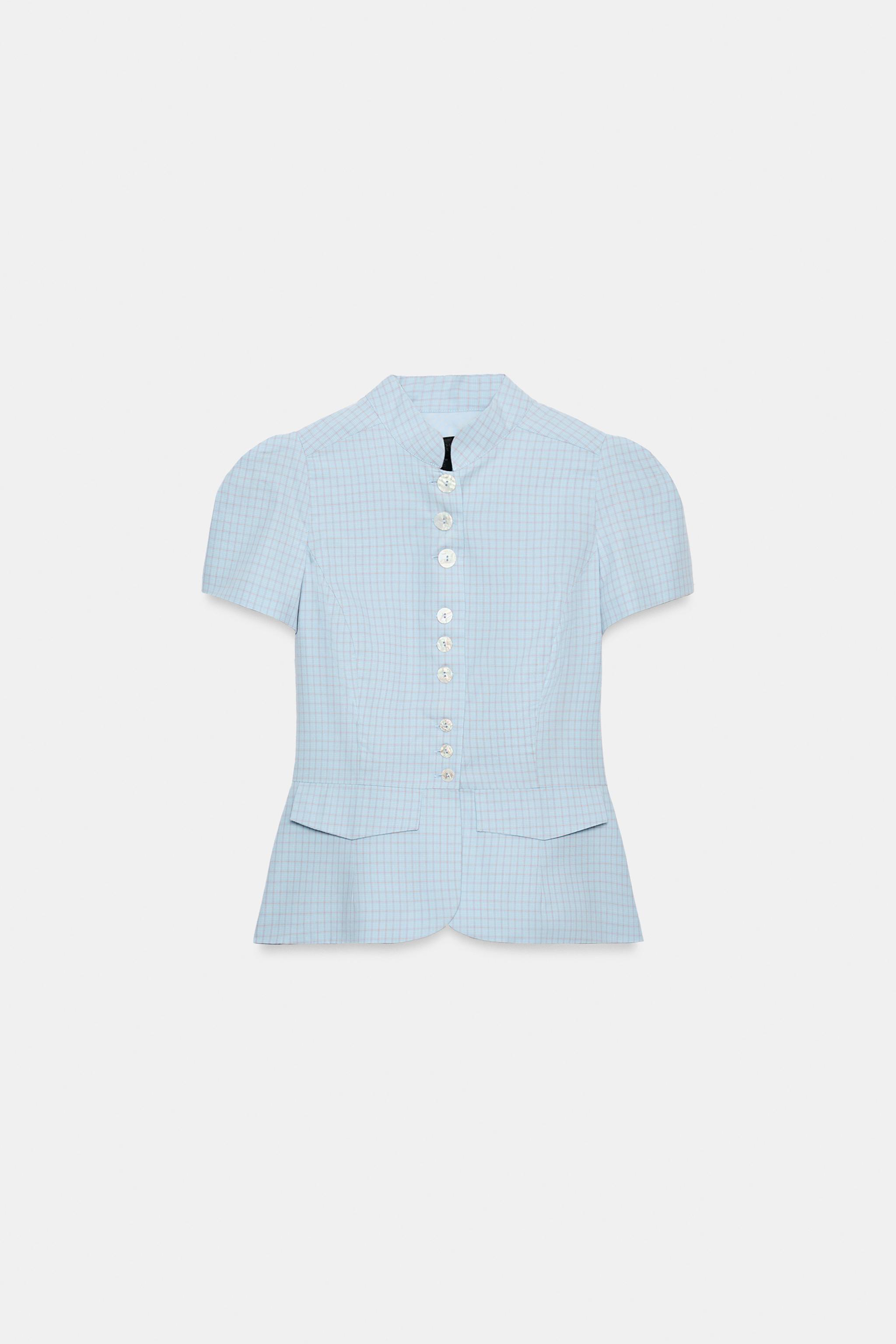 CHECKED PEPLUM TOP