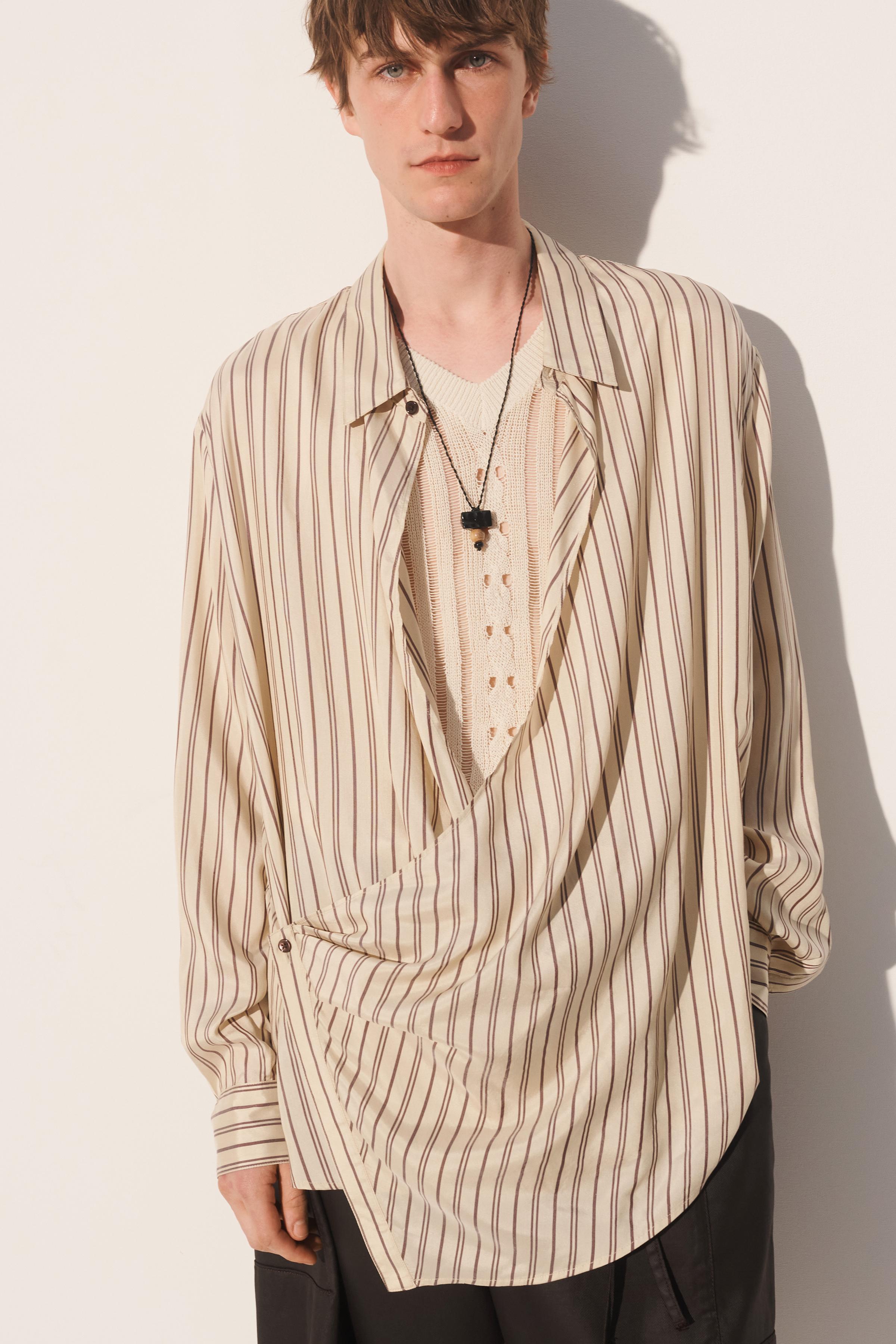 CHEMISE CROISÉE À RAYURES EN VISCOSE ET SOIE
