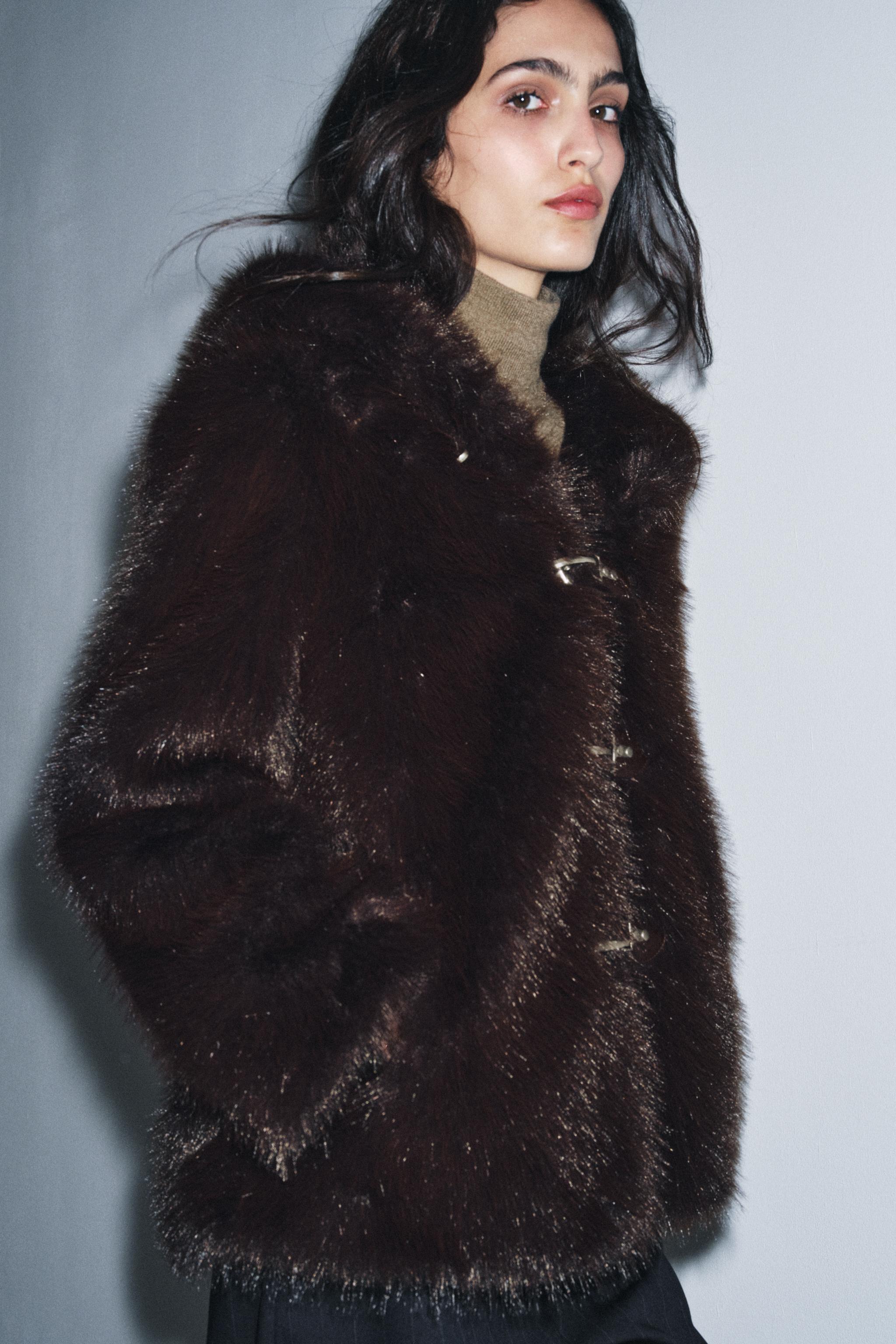 ZW COLLECTION FAUX FUR SHORT COAT - Brown / Green | ZARA Canada