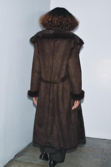 BELTED FAUX FUR COAT ZW COLLECTION - Brown by Zara - Image 4
