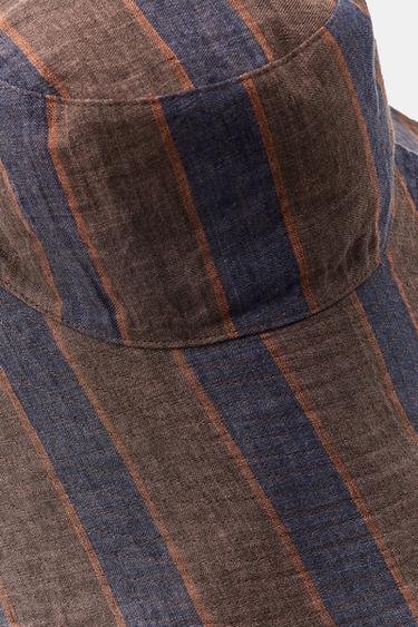 100% LINEN STRIPED REVERSIBLE HAT - Blue by Zara - Image 3