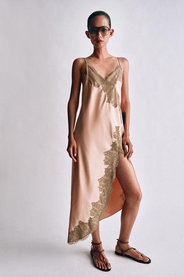 ZW COLLECTION SATIN LACE DRESS - Dusty pink by Zara