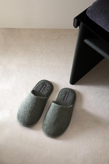 TERRY BATHROOM SLIPPERS - Khaki Green by Zara