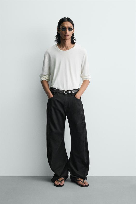 BARREL FIT ZIPPERED JEANS