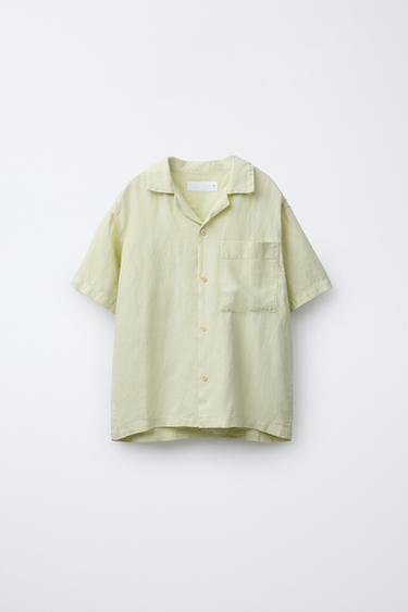 LINEN CAMP COLLAR SHIRT - Light green by Zara