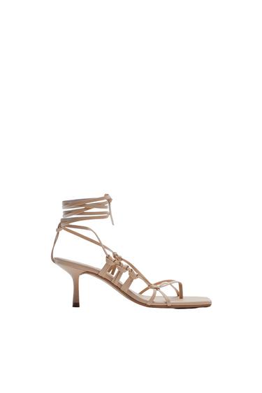HEELED STRAPPY LEATHER SANDALS