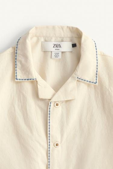 LIMITED EDITION EMBROIDERED TOPSTITCHED SHIRT - Ecru by Zara - Image 5