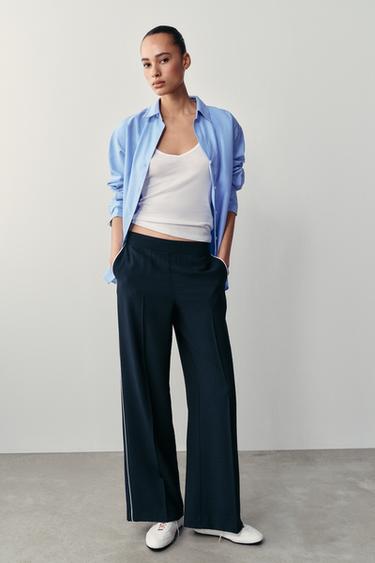 CONTRAST TRIM TROUSERS - Navy blue by Zara