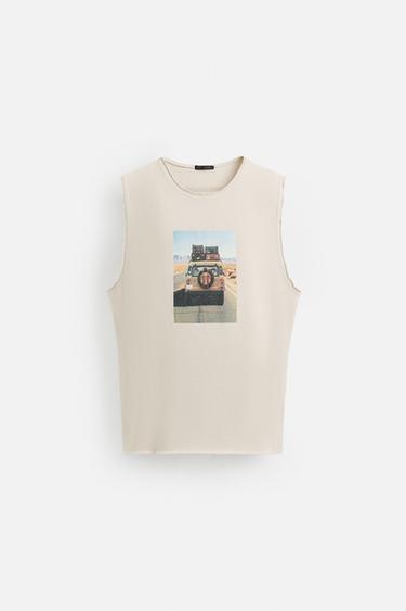 Zara PRINTED KNIT TANK TOP - Light sand